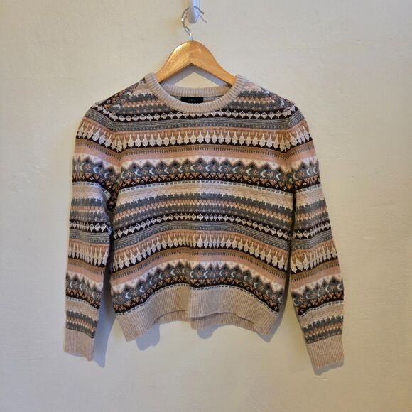 J. Crew Fair Isle Sweater Size M Lambswool Blend Eclectic Grandpa Cozy Celestial - Picture 2 of 11